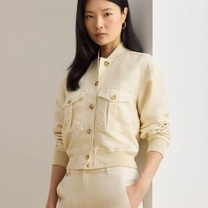 Ralph Lauren Cream Utility Bomber Jacket with Patch Pockets
